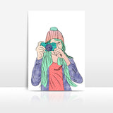 Girl with Camera Art Printable - Little Gold Pixel