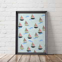 Sailboat Pattern Art Printable - Little Gold Pixel
